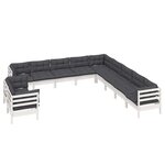 vidaXL Salon de jardin 11 Pièces avec coussins blanc bois de pin solide