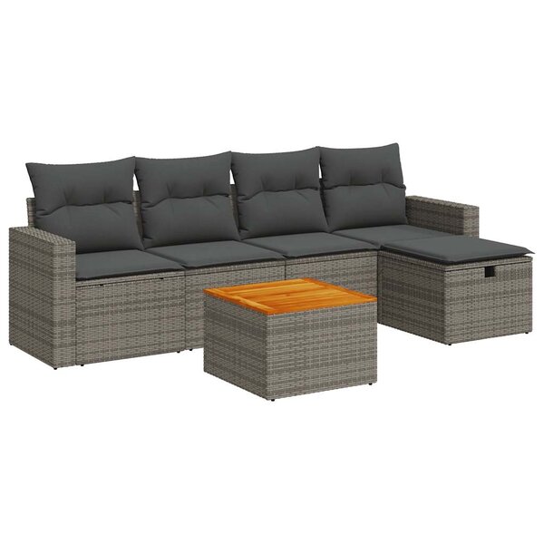vidaXL Salon de jardin 6 Pièces avec coussins gris résine tressée