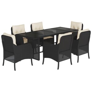 vidaXL Ensemble à manger de jardin coussins 7Pièces Noir Résine tressée