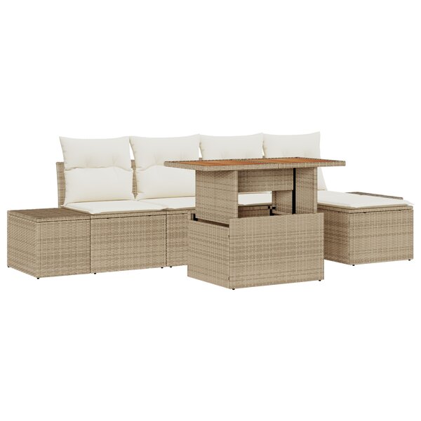 vidaXL Ensemble de Canapé de Jardin de 6 Pièces avec Coussins Beige Poly Rattan