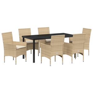 vidaXL Ensemble de jardin 7 pièces avec coussins beige en poly rattan