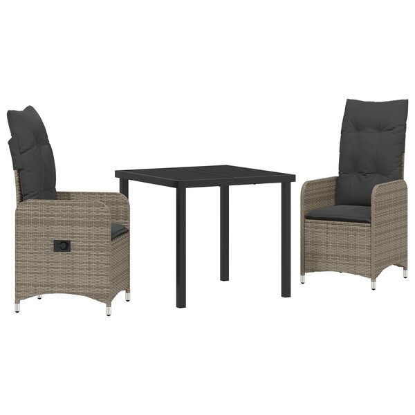 vidaXL Set de salle à manger de jardin 3 pièces avec coussins rattan poly gris