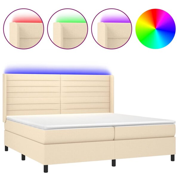 vidaXL Sommier à lattes de lit matelas et LED Crème 200x200 cm Tissu