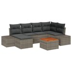 vidaXL Ensemble de Canapé de Jardin de 7 Pièces avec Coussins Gris Rattan Poly Acacia