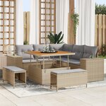 Ensemble de Canapé de Jardin 8 Pièces vidaXL avec Coussins Beige Poly Rattan Acacia