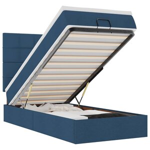 vidaXL Lit ottoman avec matelas et LED Bleu 90x200 cm Tissu