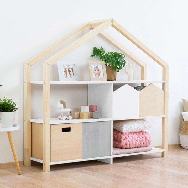 Etagère en bois massif bois naturel et blanc 39 x 137 x 146 cm