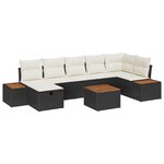 vidaXL Ensemble de Canapé de Jardin 8 Pièces avec Coussins Noir Poly Rattan