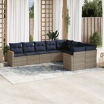 vidaXL Salon de jardin 9 Pièces avec coussins gris résine tressée