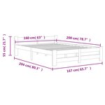 vidaXL Cadre de lit sans matelas gris foncé pin massif 160x200 cm