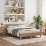 vidaXL Cadre de lit chêne artisanal 140 x 200 cm Bois d'ingénierie
