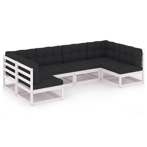 vidaXL Salon de jardin avec coussins 6 Pièces blanc bois de pin massif