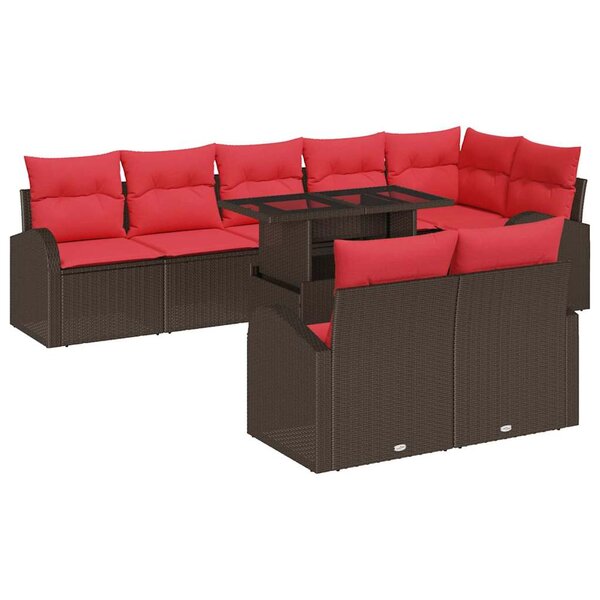 vidaXL Ensemble de Canapés 9 Pièces Marron et rouge polyrotin