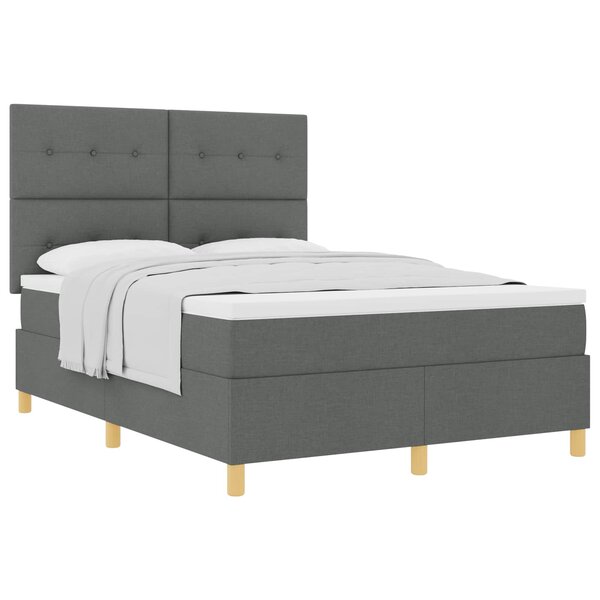vidaXL Lit à ressorts avec matelas Gris foncé 140 x 200 cm tissu