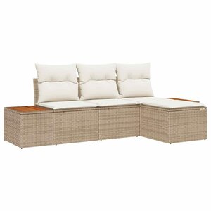 vidaXL Ensemble de canapé de jardin avec coussin 4 Pièces Beige polyrotin