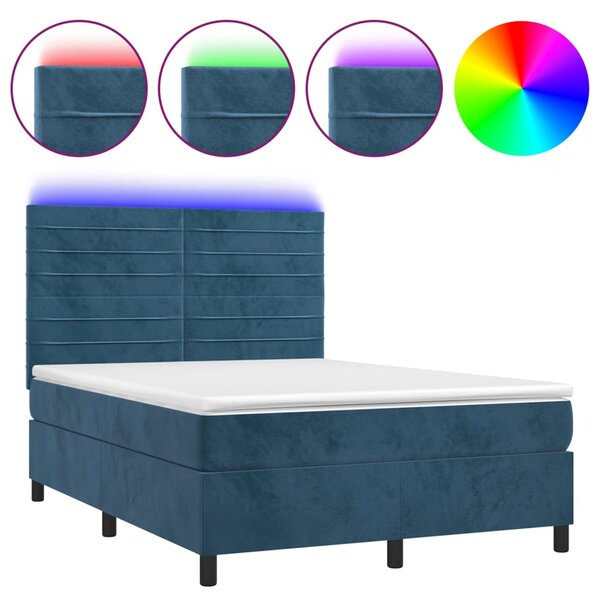 vidaXL Sommier à lattes de lit avec matelas LED Bleu foncé 140x200 cm