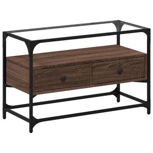 vidaXL Meuble TV avec dessus en verre chêne marron bois d'ingénierie