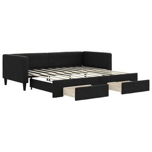 vidaXL Lit de jour avec gigogne et tiroirs noir 90x190 cm tissu