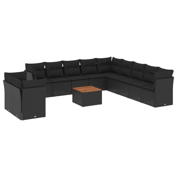 vidaXL Salon de jardin 12 Pièces avec coussins noir résine tressée