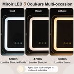 Miroir maquillage carré 25x30cm lumière led réglable écran tactile rotation à 360° fonction mémoire support en métal 20_0005048