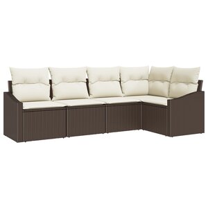 vidaXL Ensemble de salle à manger de jardin de 5 pièces avec coussins en poly rattan marron
