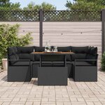 vidaXL Ensemble de canapé de jardin avec coussin 7 Pièces Noir