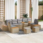 Ensemble de canapé de jardin vidaXL 10 pièces avec coussins beige poly rotin acacia