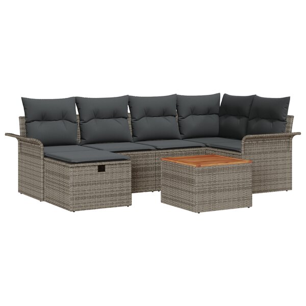 vidaXL Ensemble de canapés de jardin de 7 pièces avec coussins gris en poly rattan