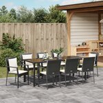 vidaXL Ensemble de salle à manger de jardin 9 pièces avec coussins Noir Poly Rattan
