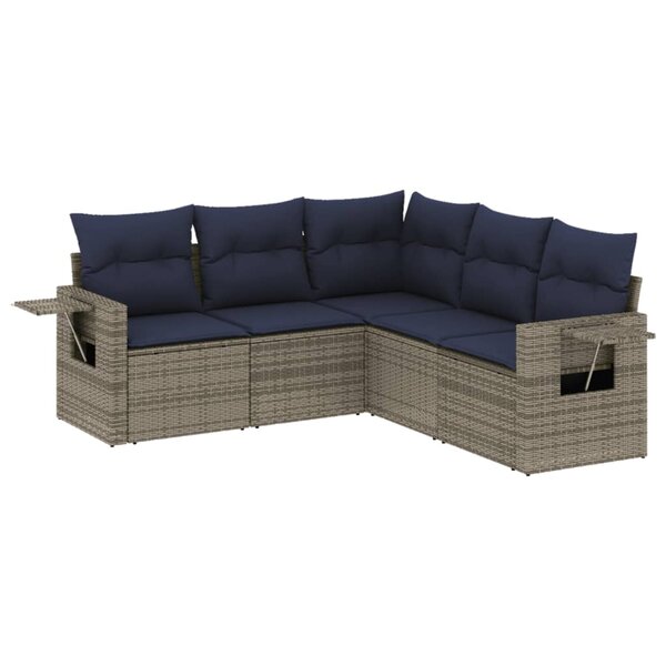 vidaXL Salon de jardin 5 Pièces avec coussins gris résine tressée