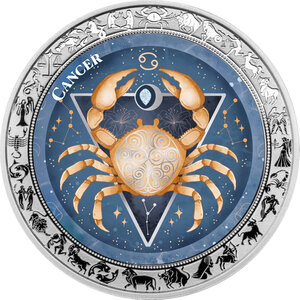 Monnaie CANCER Aquarelle Zodiac 1 Oz Argent 5 Cedis Ghana 2026 (PRÉCOMMANDE)