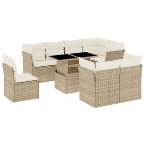 vidaXL Salon de jardin avec coussins 9 Pièces beige résine tressée