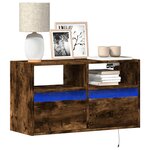 vidaXL Meuble TV mural avec lumières LED chêne fumé 80x31x45 cm
