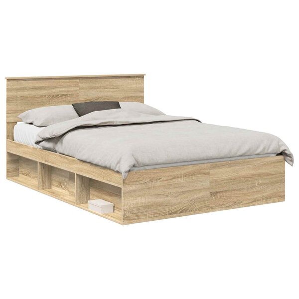vidaXL Cadre de lit Chêne fumé 150 x 200 cm Bois d'ingénierie