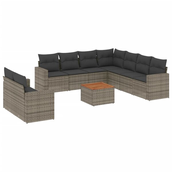 vidaXL Salon de jardin avec coussins 10 Pièces gris résine tressée
