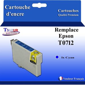 T3AZUR- Cartouche Compatible avec Epson T0713 remplace Epson D78 D120 DX4000 DX5000 DX6000 DX7400 DX8400 DX9400F S20 S21 SX100 SX105 SX110 SX200 SX210 SX215 SX400 SX410 SX510W SX600FW Cyan