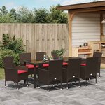 vidaXL Ensemble table et chaises avec coussin 9 Pièces Marron Rotin PE