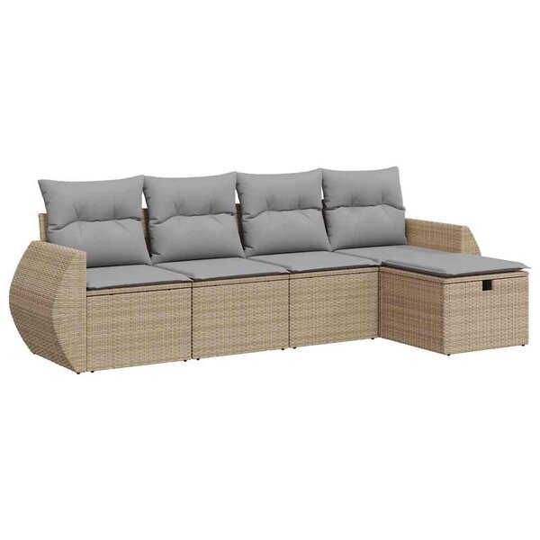 vidaXL Salon de jardin avec coussins 5 Pièces beige résine tressée