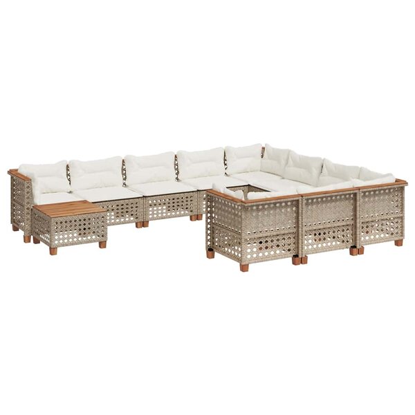 vidaXL Salon de jardin 11 Pièces avec coussins beige résine tressée