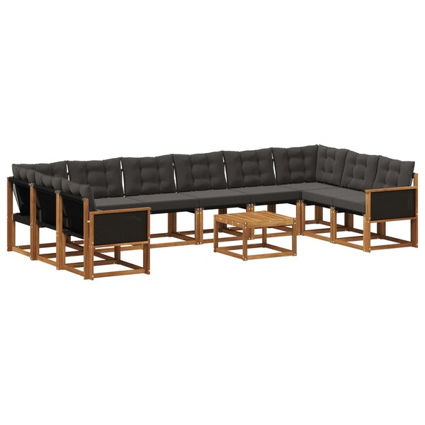 vidaXL Ensemble de canapés d'extérieur 11 Pièces Naturel et noir