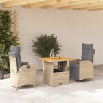 vidaXL Ensemble à manger de jardin et coussins 3 Pièces Beige poly rotin