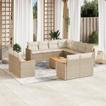 vidaXL Salon de jardin avec coussins 12 Pièces beige résine tressée