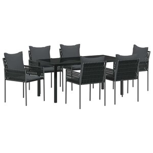 vidaXL Ensemble de salle à manger pour jardin 7 Pièces Noir Poly rotin