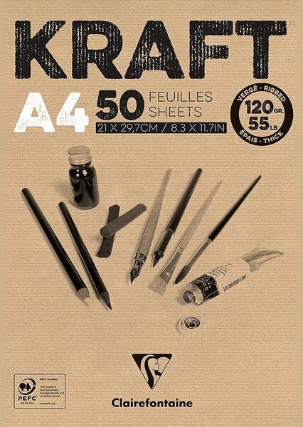 Un Bloc de KRAFT BRUN VERGE 21X29 7 cm 50 feuilles 120g CLAIREFONTAINE