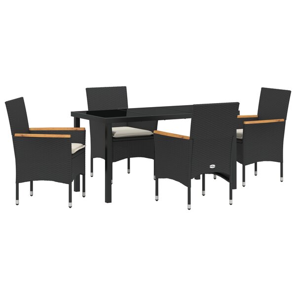 Ensemble de salle à manger de jardin 5 pièces avec coussins en rotin noir vidaXL