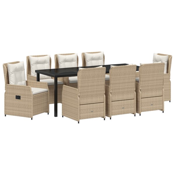 Ensemble de Salle à Manger de Jardin vidaXL 9 Pièces Beige Rotin Synthétique