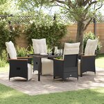 vidaXL Ensemble de Salle à Manger de Jardin de 5 Pièces avec Coussins Noir Poly Rattan