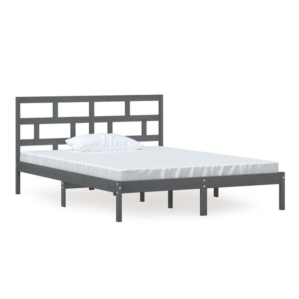 vidaXL Cadre de lit Gris 150x200 cm Très grand Bois massif