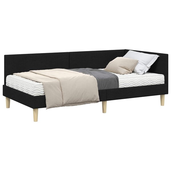 vidaXL Cadre de lit d'angle avec matelas 2 pc Noir 90 x 190 cm tissu