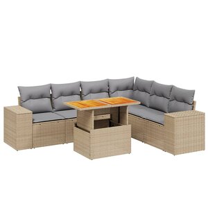 vidaXL Salon de jardin avec coussins 7 Pièces beige résine tressée